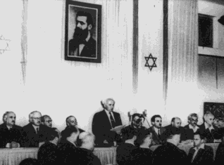 David Ben-Gurion erklaert die Unabhaengigkeit des juedischen Staates - Israel